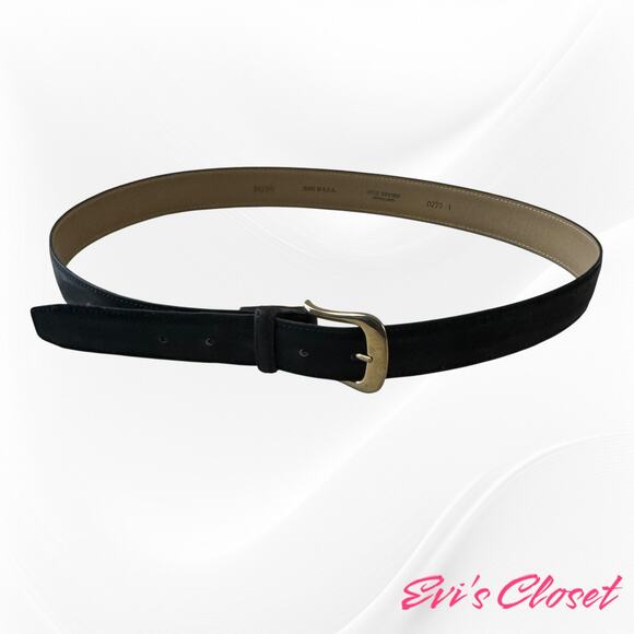 Black Belt Gold Buckle Split Cow Hide Bonded Lined Sz 36 - Picture 1 of 8